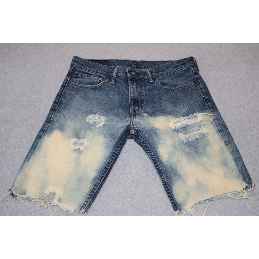Levi's 511 Slim Fit Denim Shorts Men 31 Blue Bleached Distressed Cut Off